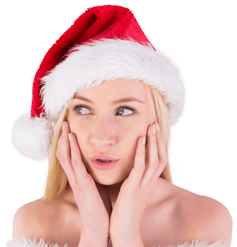 Transparent Surprised Woman Wearing Santa Hat