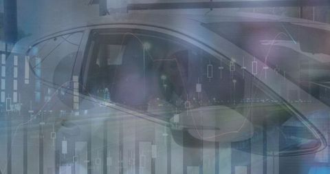 Futuristic city intersection of automotive and financial analysis