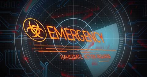 Biohazard Alert on Digital Circuit Grid Display