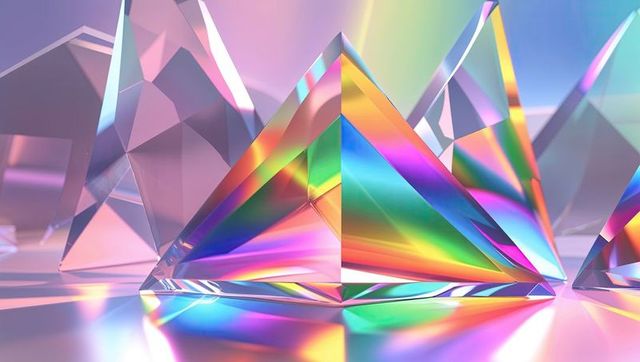 Colorful Crystal Prisms Reflecting Light on Glossy Surface