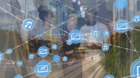 Global Network with Digital Interface and People Communicating