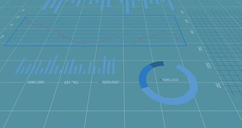 Digital analytics dashboard with charts and 3d grid interface