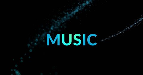 Glowing Music Text with Light Trail on Black Background