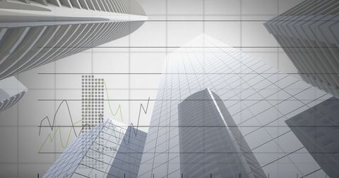 Cityscape with Digital Data Overlay Depicting Global Finances