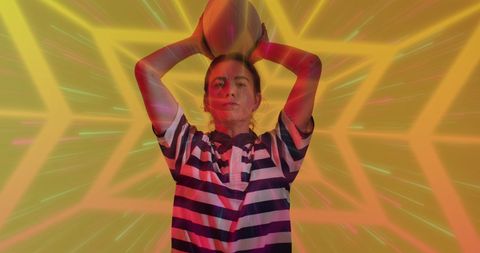 Female Rugby Player with Neon Patterns and Effects