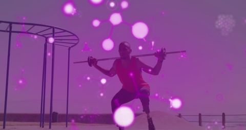 Innovative athlete with prosthetic blade training outdoor exercises