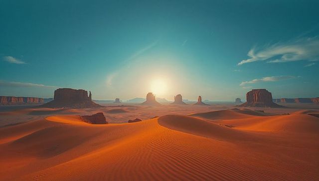 Stunning Sunset Over Majestic Desert Landscape with Sandstone Buttes