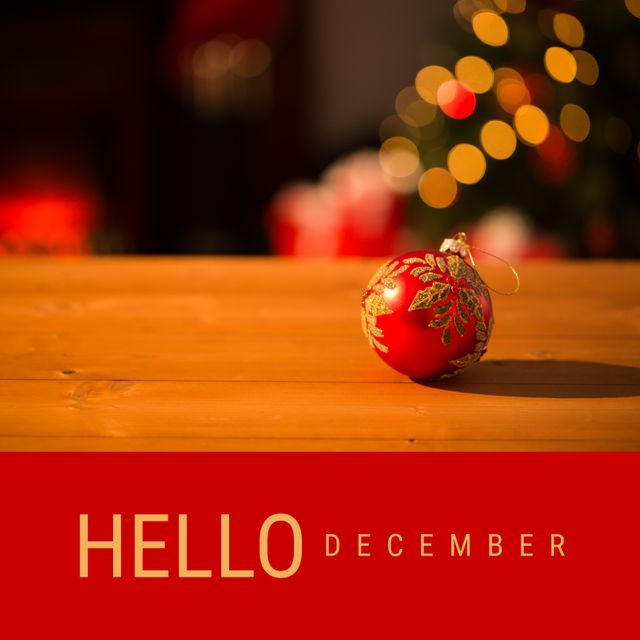 Festive 'Hello December' Greeting with Christmas Bauble and Holiday Decor - Download Free Stock Templates Pikwizard.com