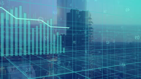 Financial Graphs Overlapping Cityscape