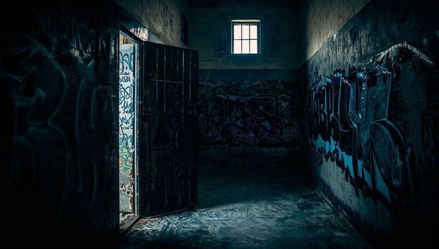 Rustic Corridor with Graffiti Art in Abandoned Building