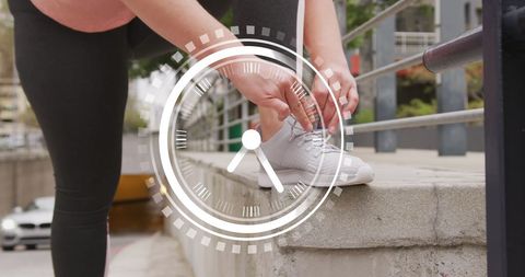 Woman Exercising with Digital Time Overlay and Data Concept