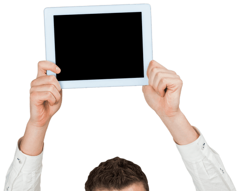 Businessman Holding Tablet Over Head with Transparent Background - Download Free Stock Videos Pikwizard.com