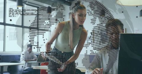 Collaborative Workplace Technology with Modern Glass Map Decor