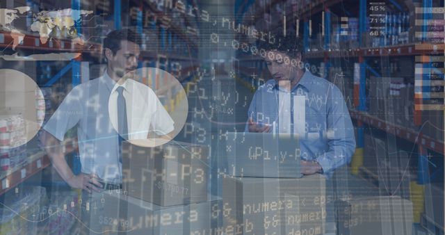 Businessmen Analyzing Data in Warehouse With Digital Interface Overlay - Download Free Stock Images Pikwizard.com