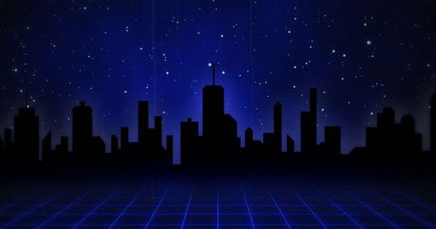 Futuristic Cityscape with Starry Night Sky and Grid
