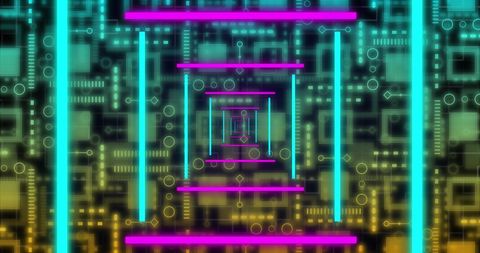 Neon Digital Tunnel and Circuit Board Futuristic Concept - Download Free Stock Images Pikwizard.com