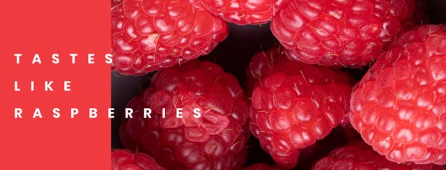 Close-up view of fresh ripe raspberries with 'Tastes Like Raspberries' text. Ideal for marketing materials, healthy eating blogs, fruit-related publications, and promotional content highlighting fresh produce.