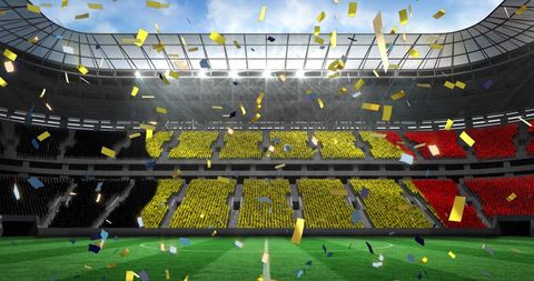 Colorful Confetti Falling in Grand Soccer Stadium Atmosphere - Download Free Stock Images Pikwizard.com