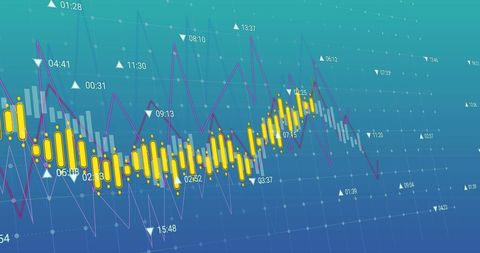 This digital illustration features dynamic graphs and data over a grid pattern, emphasizing financial data analysis and market trends. Suitable for business presentations, finance-related articles, and economic growth reports to visually enhance analytical content with a modern and futuristic touch.