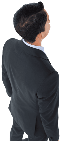 Back View Transparent Asian Businessman Looking Ahead