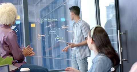 Team Brainstorming Business Strategies in Modern Office