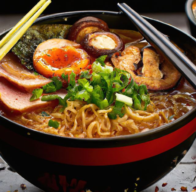 Close up of ramen in bowl on black background created using generative ai technology - Download Free Stock Photos Pikwizard.com