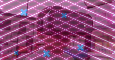 Young boy exploring virtual reality in futuristic classroom setup