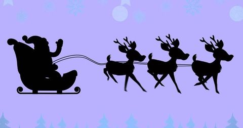 Santa Claus in Sleigh Silhouette Pulled by Reindeer