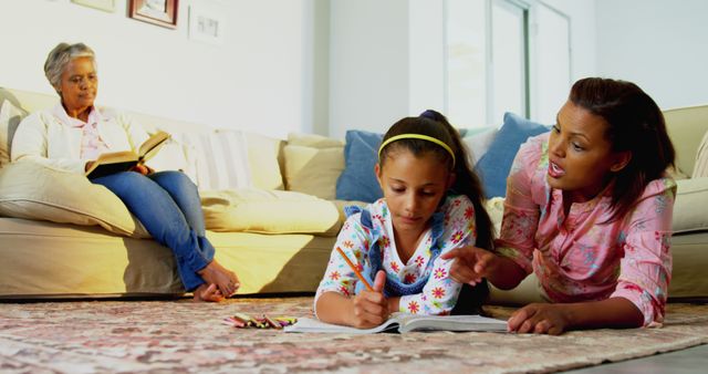 Mother and Daughter Studying Together at Home - Download Free Stock Images Pikwizard.com