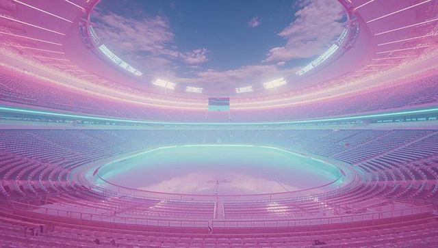 Futuristic Stadium Interior with Neon Lights and LED Ambiance
