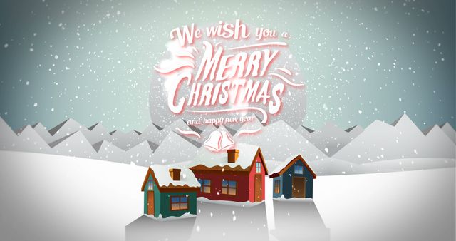 Festive Christmas Card with Snowy Village and Merry Christmas Text - Download Free Stock Images Pikwizard.com