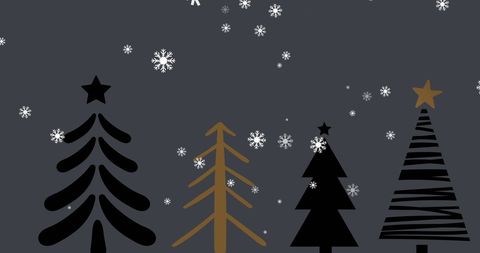 Digital Christmas Trees with Falling Snowflakes