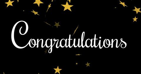 Festive Congratulations Card with Golden Stars and Black Background