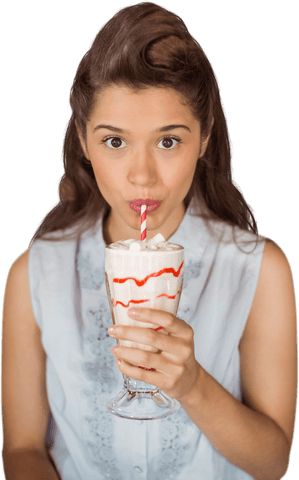 Young Girl Drinking Milkshake with Transparent Background