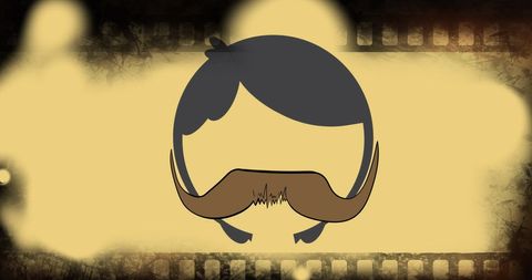 Animated moustache icons on vintage yellow background