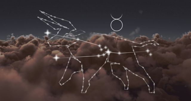 Taurus Constellation Glowing in Night Sky Over Clouds - Download Free Stock Images Pikwizard.com