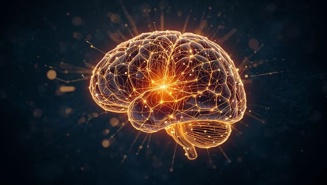 Pulsing Neural Network Brain Wireframe Glowing Synapses and Digital Circuit Cortex