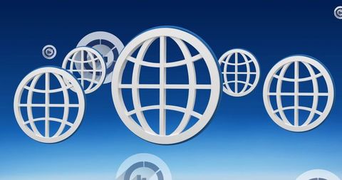 Digital globe icons on blue background with virtual statistics