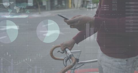 Financial Data Visualizations Overlay on Commuter with Smartphone