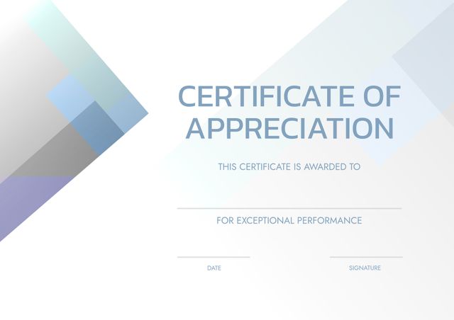 Certificate of Appreciation for Exceptional Performance with Modern Blue Geometric Design - Download Free Stock Templates Pikwizard.com