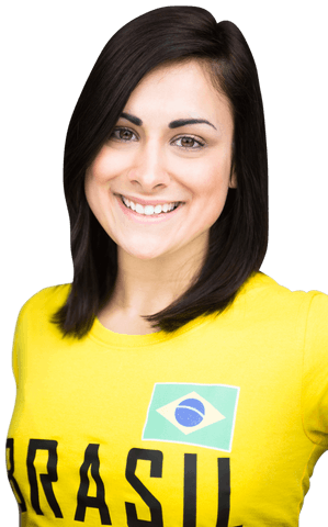 Cheerful football fan in transparent brazil t-shirt boosting team spirit