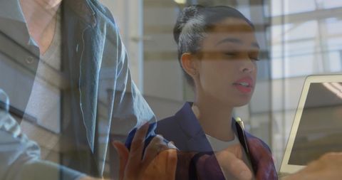 Businesswoman collaborating in a digital workspace