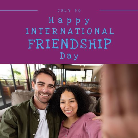 happy international friendship day with smiling couple taking selfie - Download Free Stock Templates Pikwizard.com