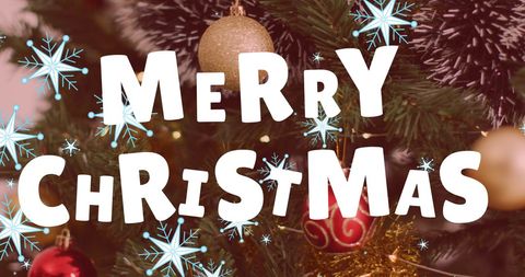 Festive Merry Christmas Typography with Ornaments and Tree - Download Free Stock Images Pikwizard.com