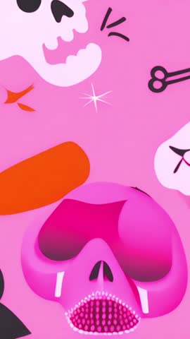 Looping Neon Skulls on Pink Canvas — Abstract Vertical Video with Pulsing Bones
