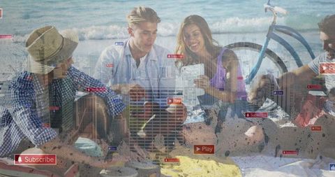 Friends sharing a social media moment on the beach