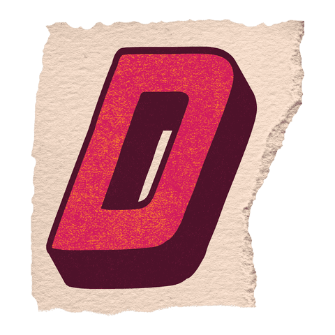 3D Stylized Letter D Floating on Torn Paper Background