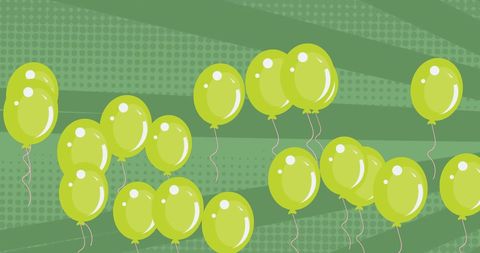 Vibrant Green Balloons Floating on Striped Background