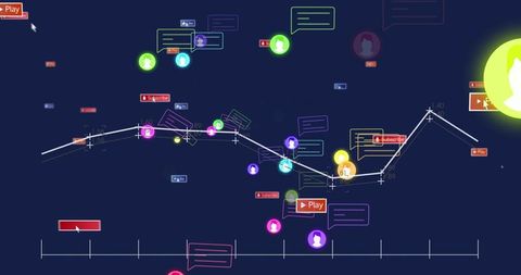 Interactive analytics dashboard visualizing social engagement with avatars and chat bubbles