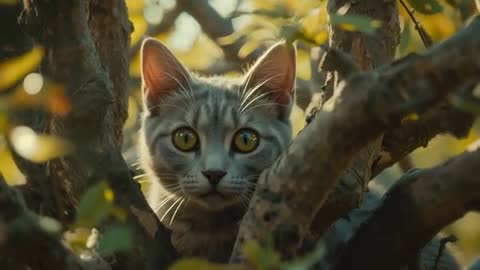 Curious Tabby Cat Exploring Autumn Garden with Intrigue